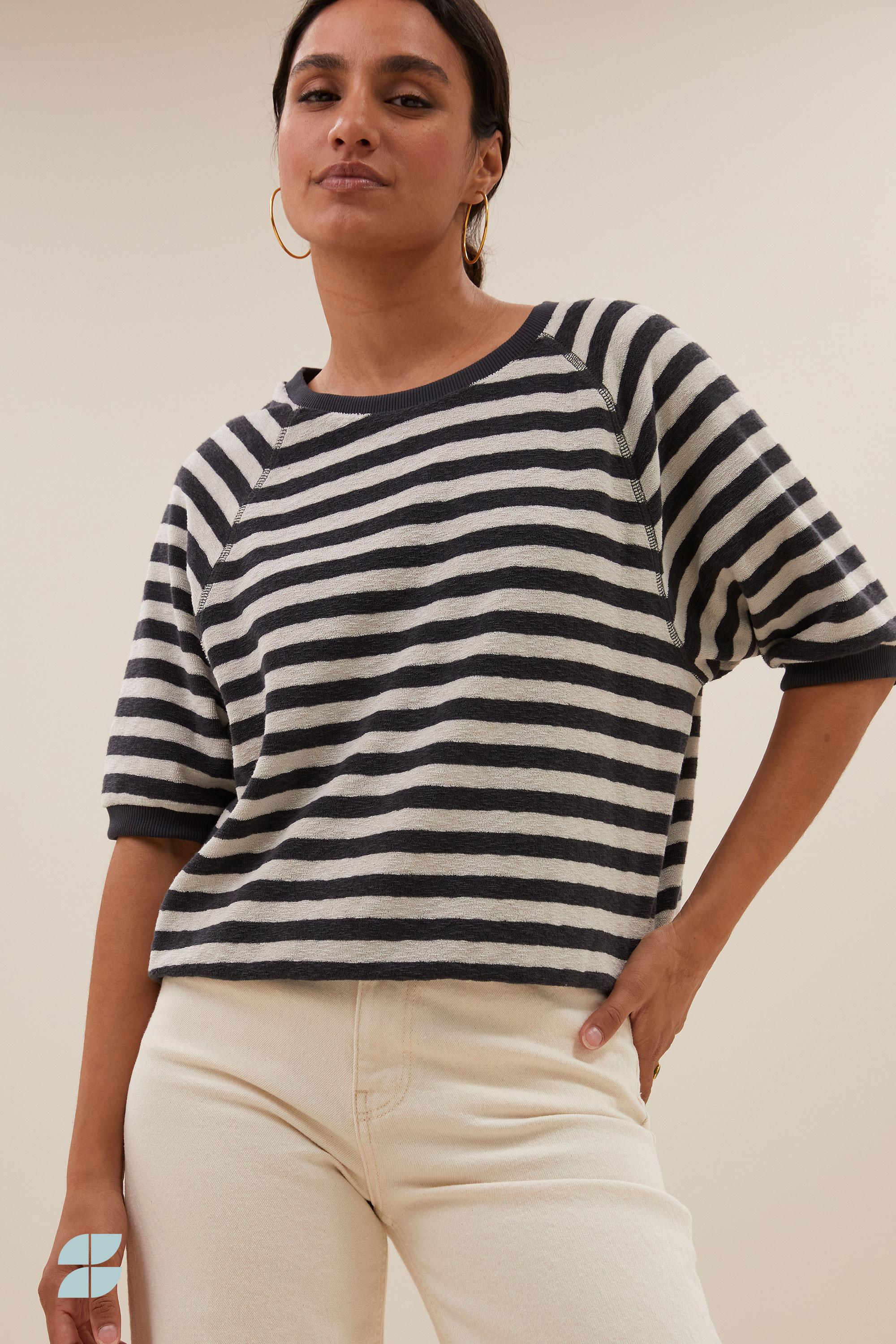 By-Bar Neva Slub Top Stripe Pullover Damen jet black
